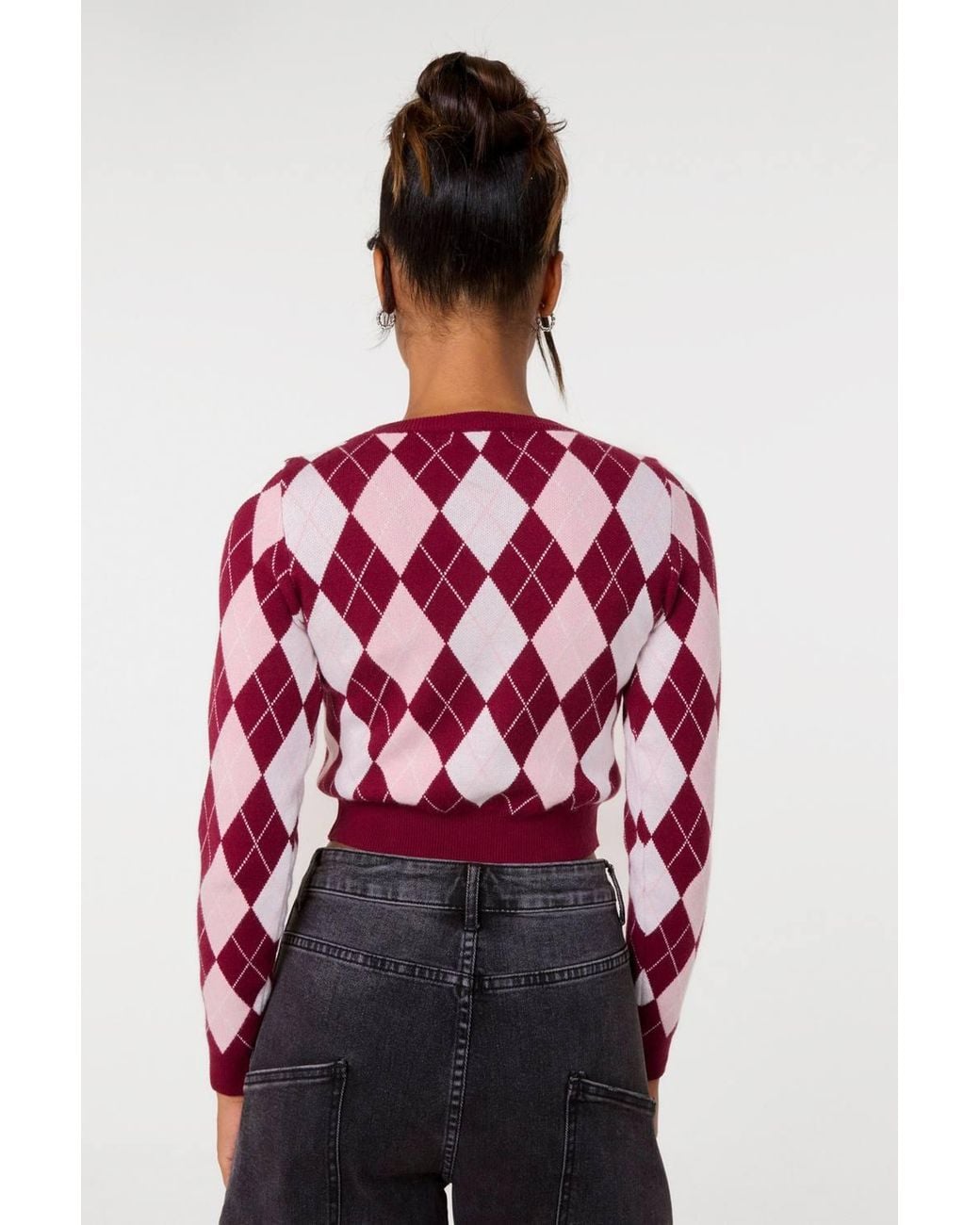 Pink Vanilla Red Argyle Diamond Check Jumper