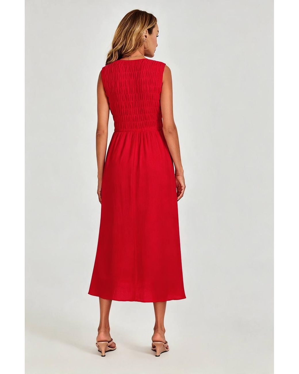 FS Collection Sleeveless Shirred Bodice Midi Dress