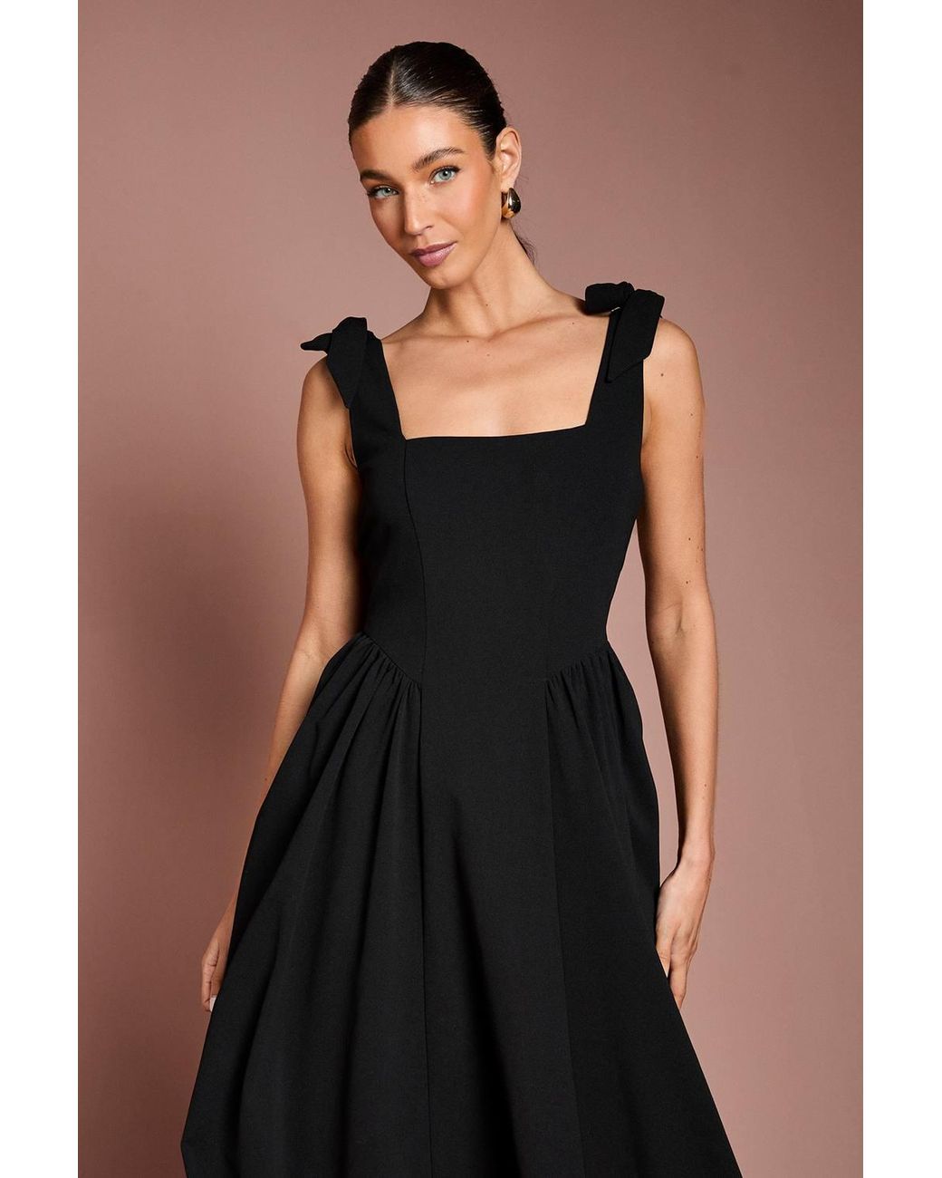 Coast Black Sleeveless Crepe Midi Dress With Bow Detail Straps