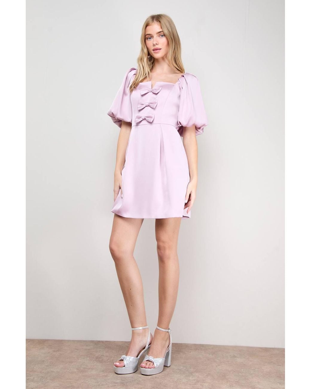 Oasis Pink Satin Bow Front Square Neck Mini Dress