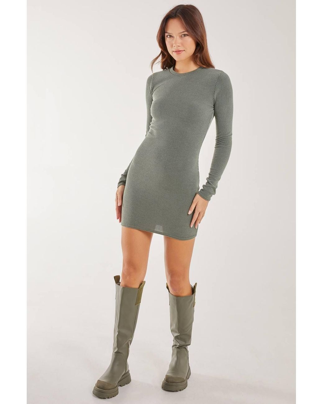 Pink Vanilla Gray Two Tone Ribbed Mini Dress