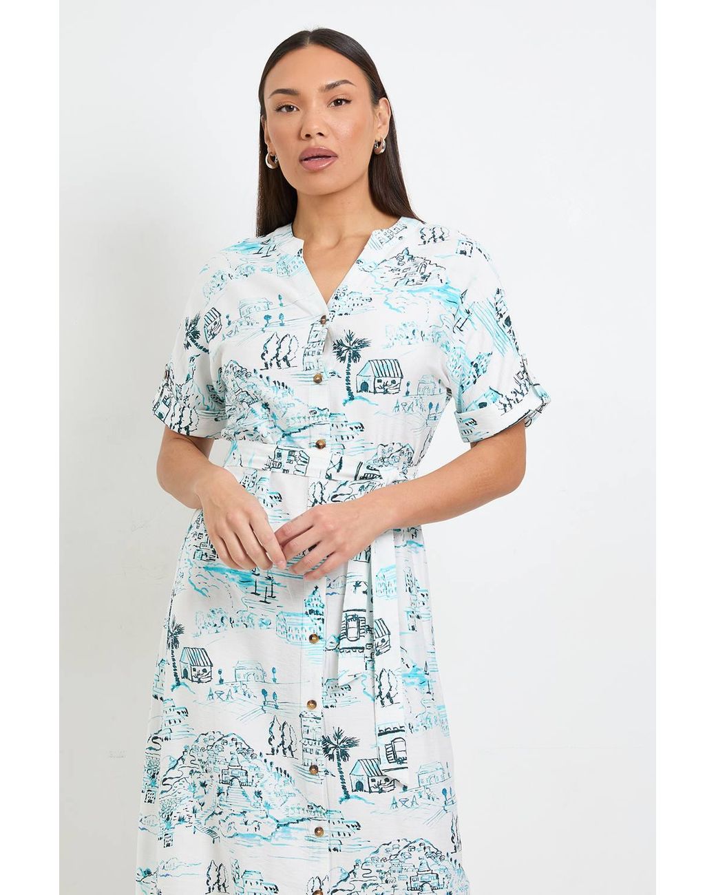 Wallis Blue Summer Roll Sleeve Midi Dress