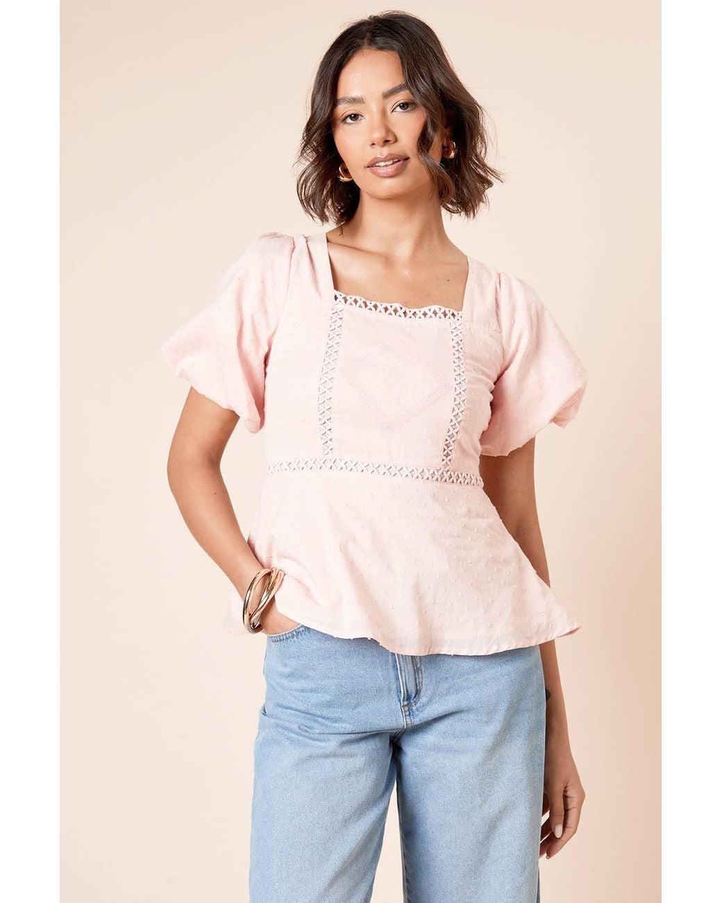 Dorothy Perkins Pink Embroidered Front Square Neck Top