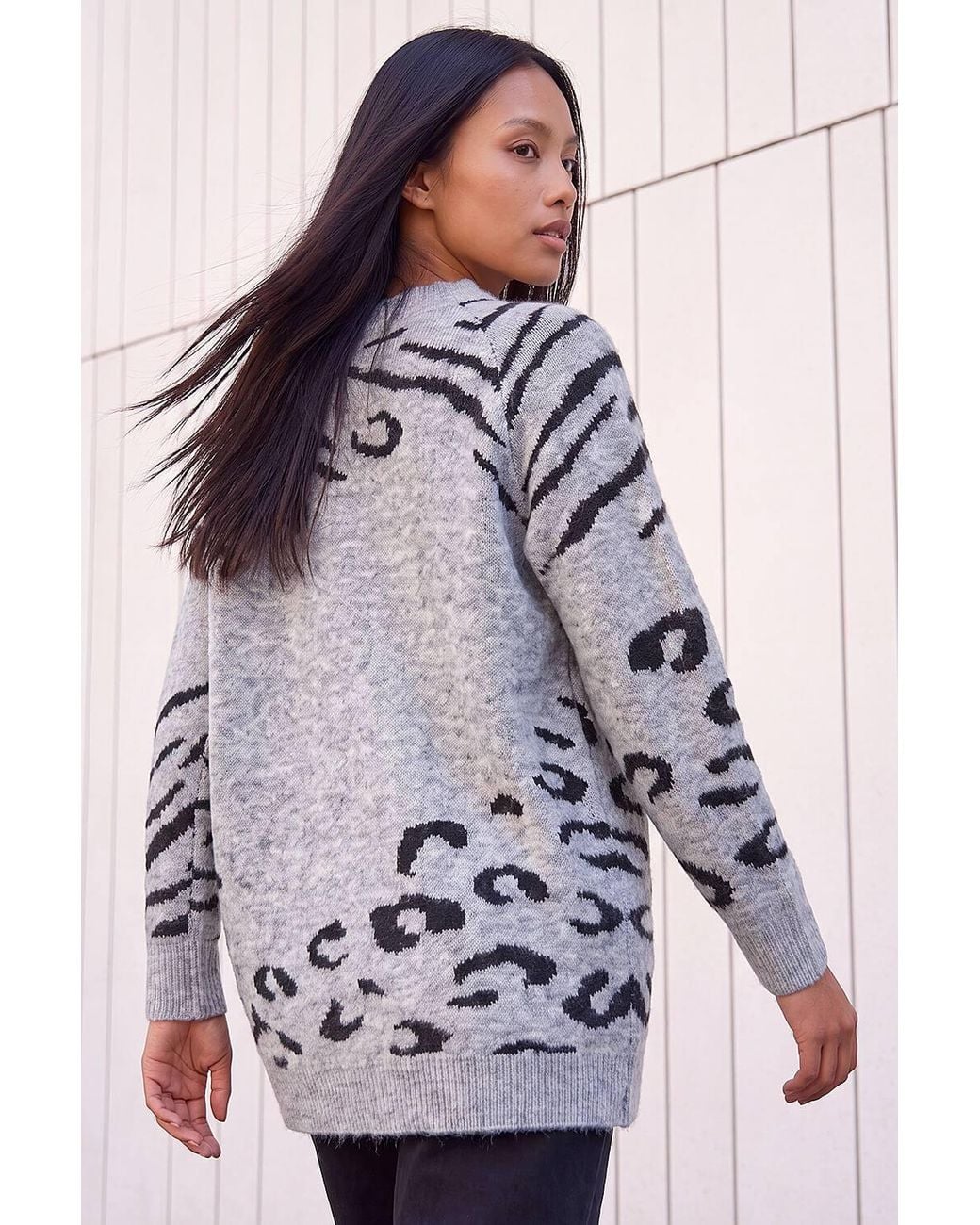 Roman Blue Petite Animal Print Longline Stretch Jumper