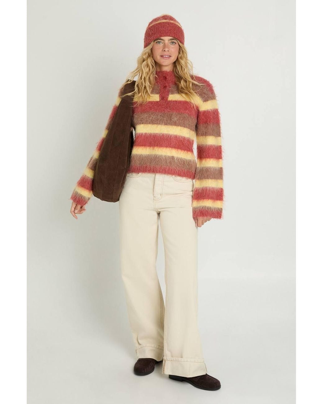 Nasty Gal Multicolor Ombre Stripe Fluffy Rugby Jumper & Beanie Co-Ord