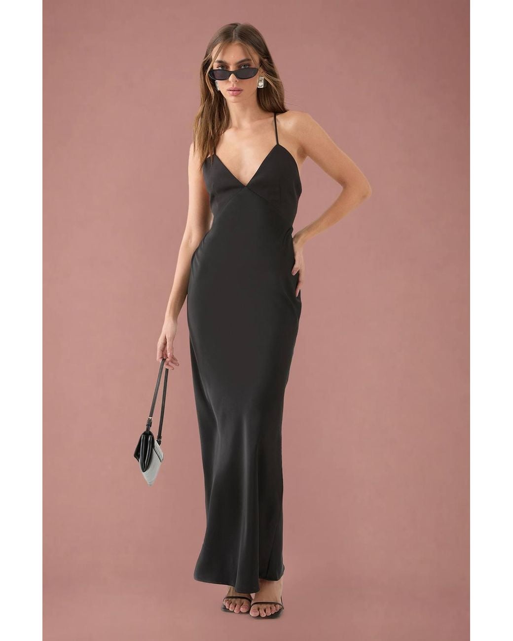 MissPap Natural Premium Bust Panel Satin Bias Maxi Dress