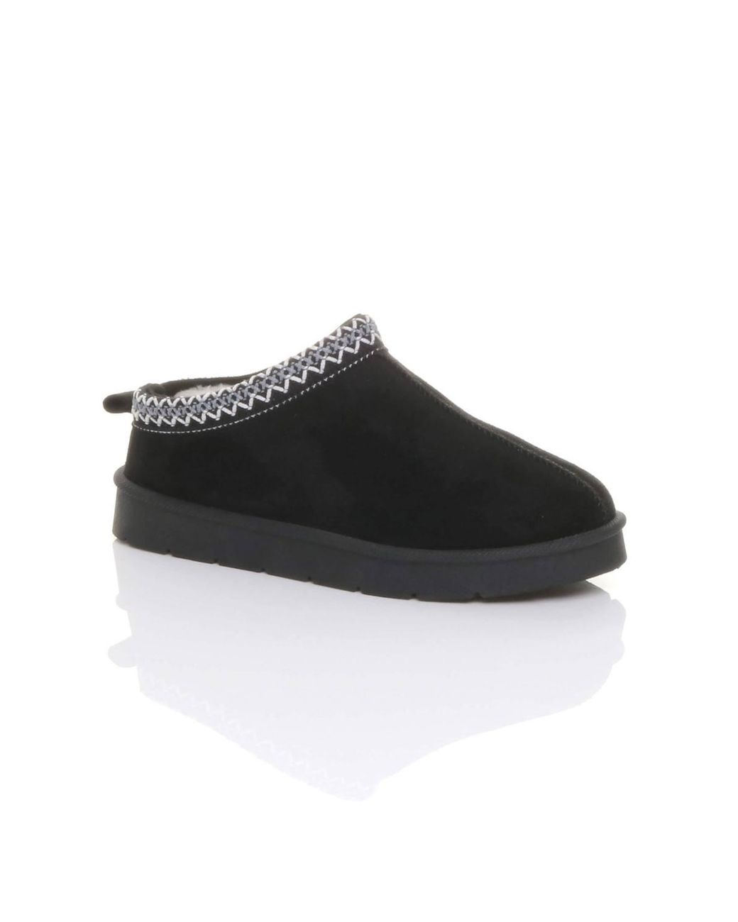AJVANI Black Faux Fur Lined Comfy Aztec Embroidered Ultra Mini Booties Slippers