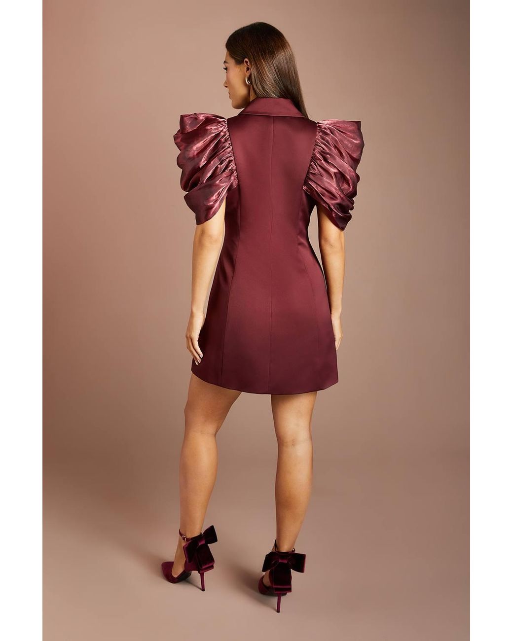 Coast Brown Statement Shoulder Structured Satin Blazer Mini Dress