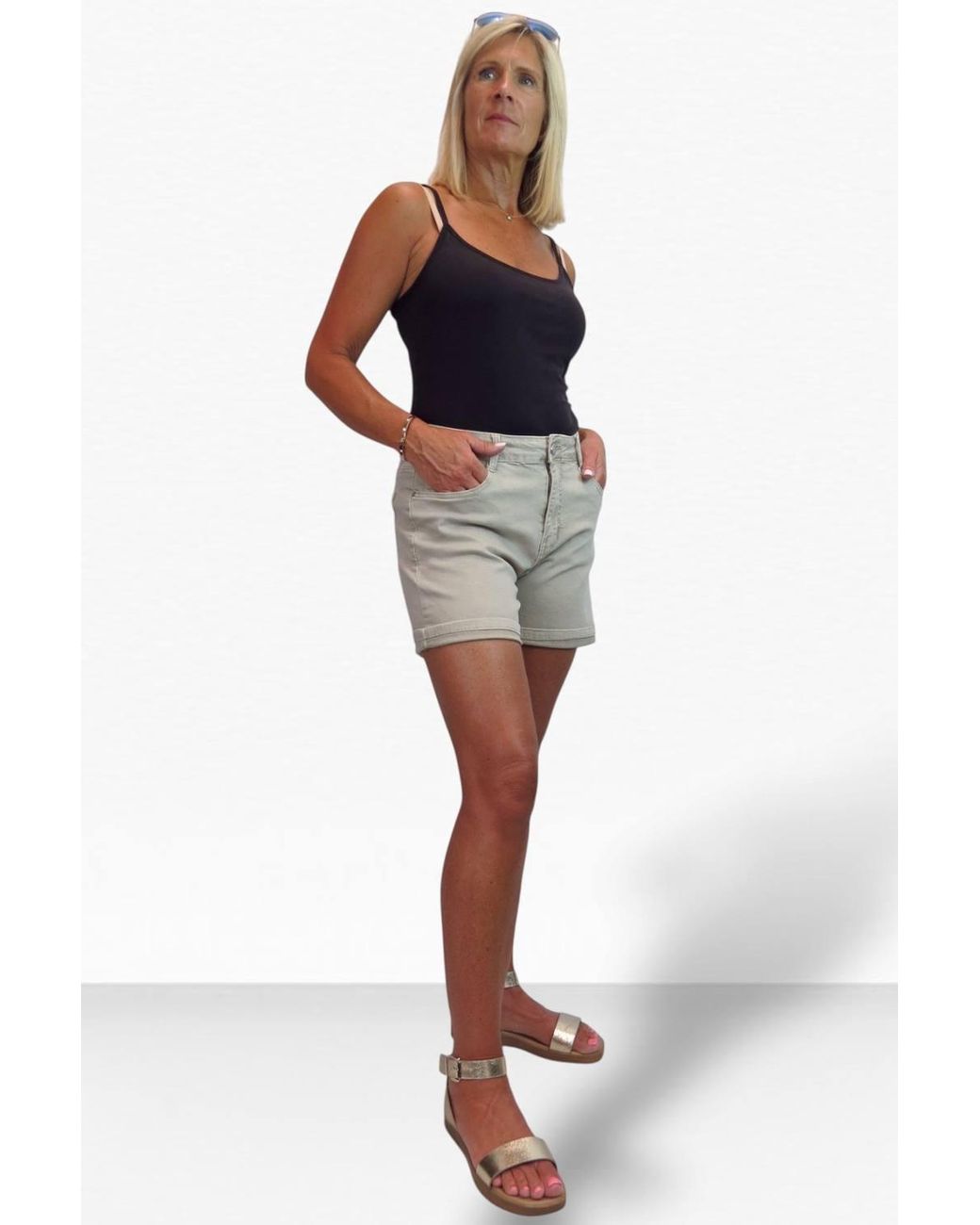 Paulo Due Gray Stretch Denim Coloured Shorts W/ Turn Up Cuff