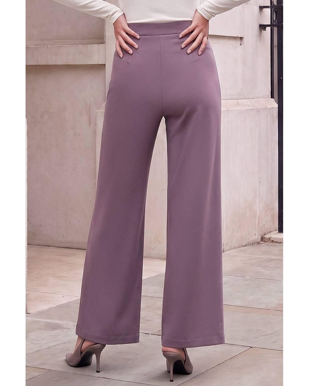 Roman Purple Petite Wide Leg Ponte Stretch Trouser