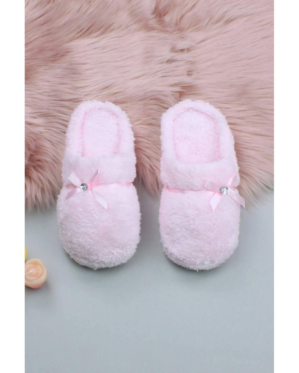 AJVANI Pink Fleece Mules Slippers