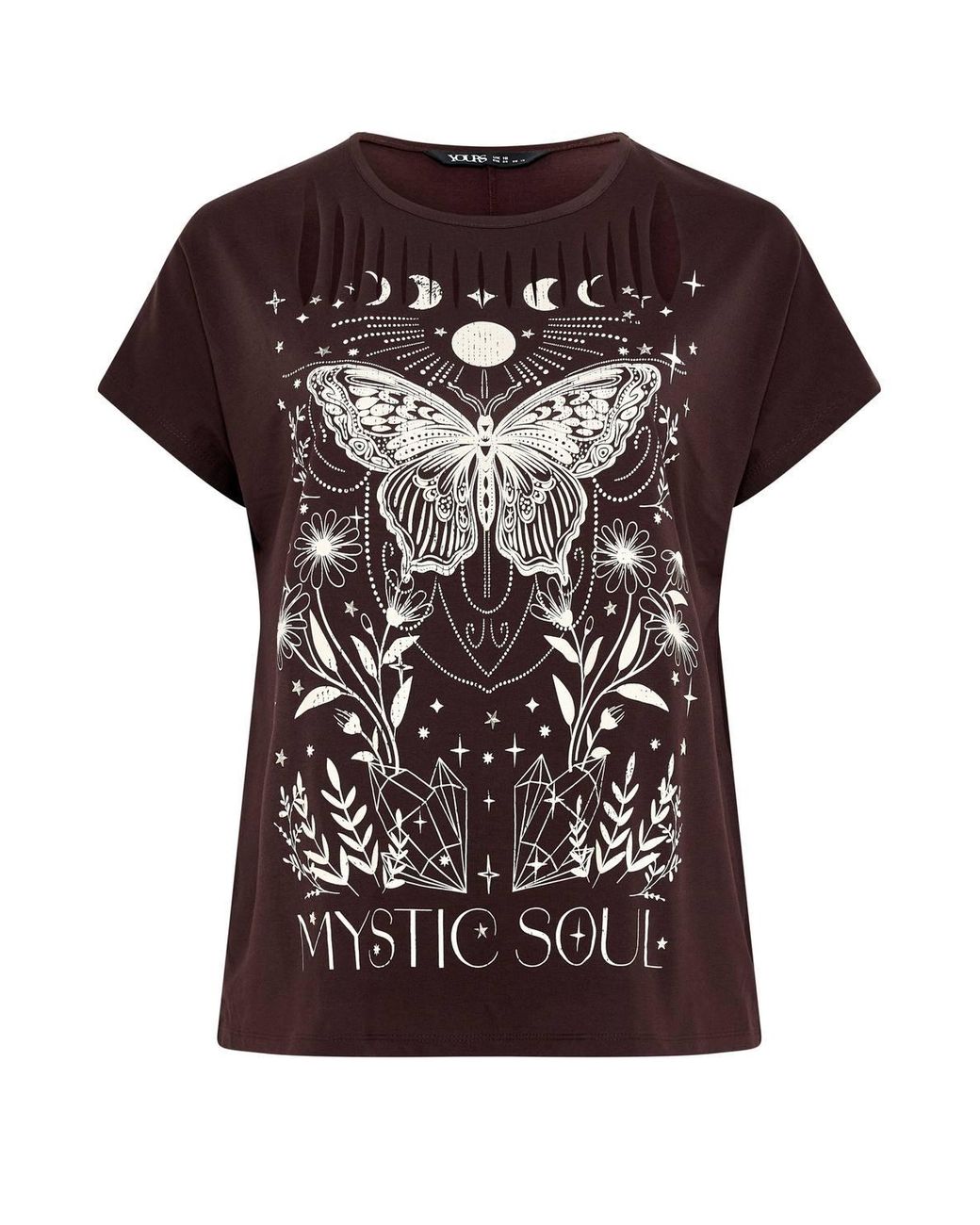 Yours Brown 'Mystic Soul' Laser Cut Slogan T-Shirt