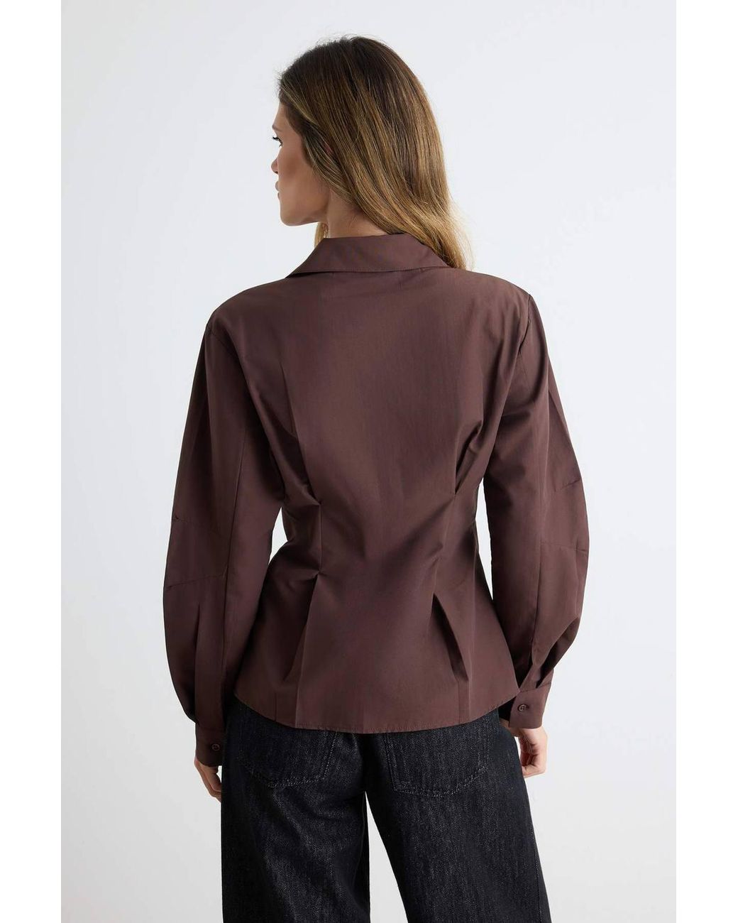 WOVCOR Brown Asymmetric Button Detail Regular Fit Long Sleeve Shirt