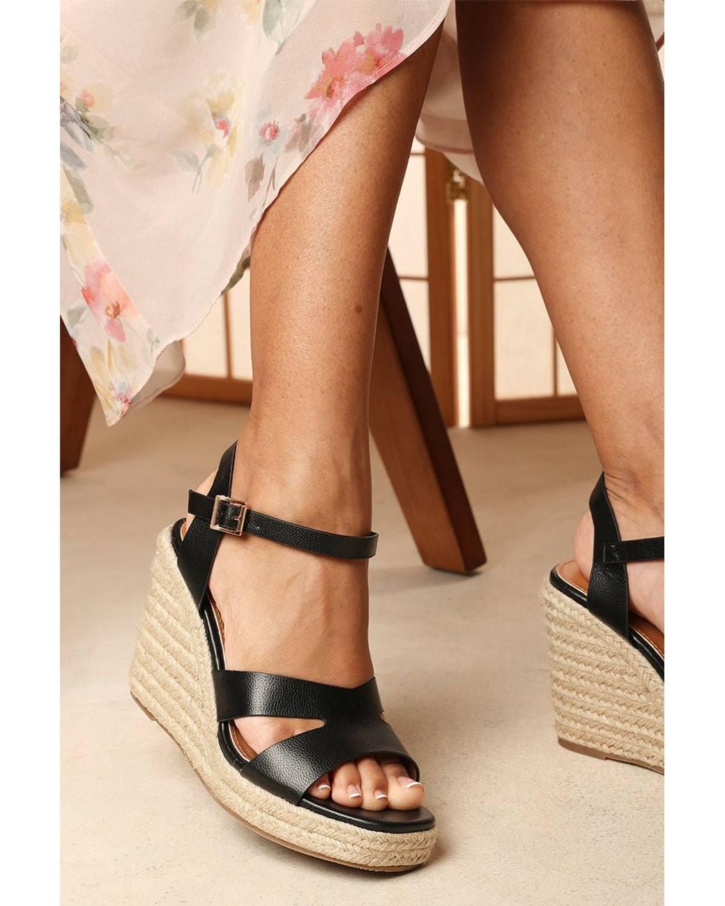 Where's That From Natural 'Belvia' Wedge Heel Sandals W/ Cutout Strap