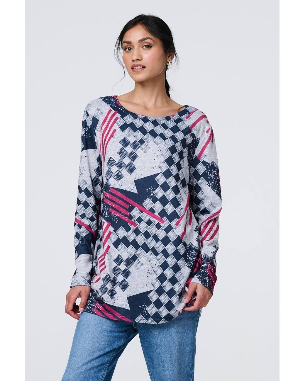Izabel London Blue Geo Print Long Sleeve Tunic Top