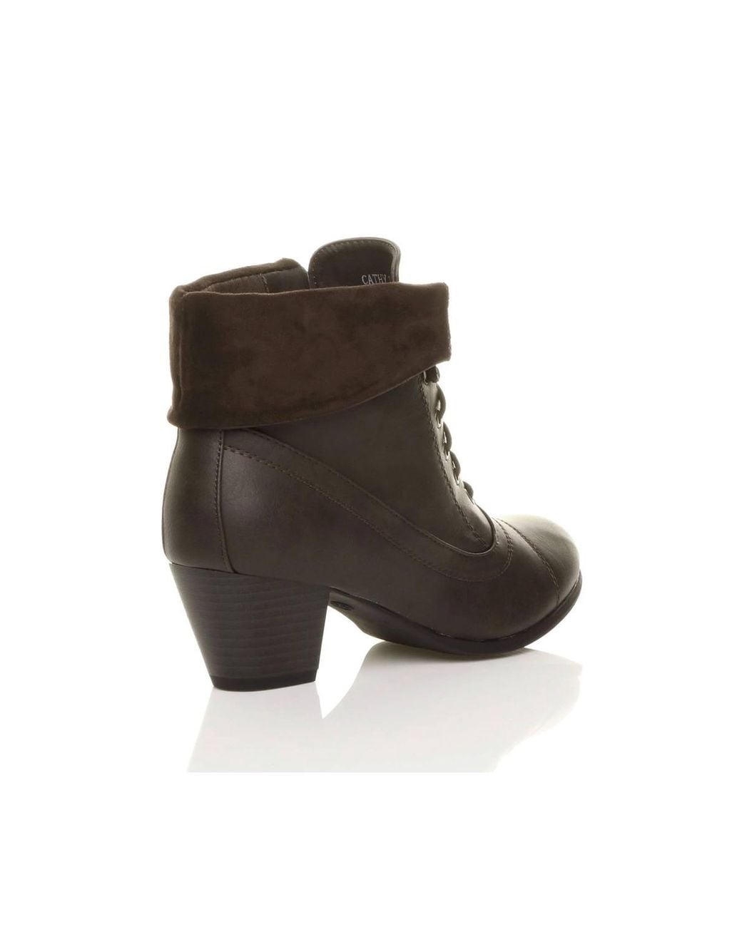 AJVANI Brown Mid Cuban Heel Pixie Lace Up Granny Ankle Boots