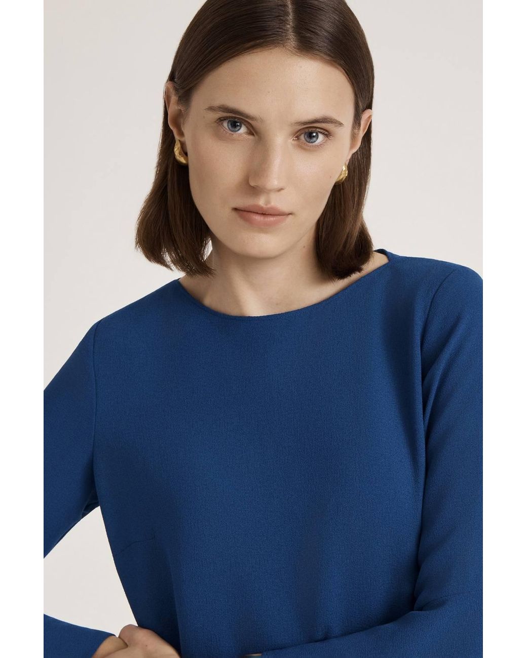Finery London Blue Izzy Rich Crepe Long Sleeve Short Dress