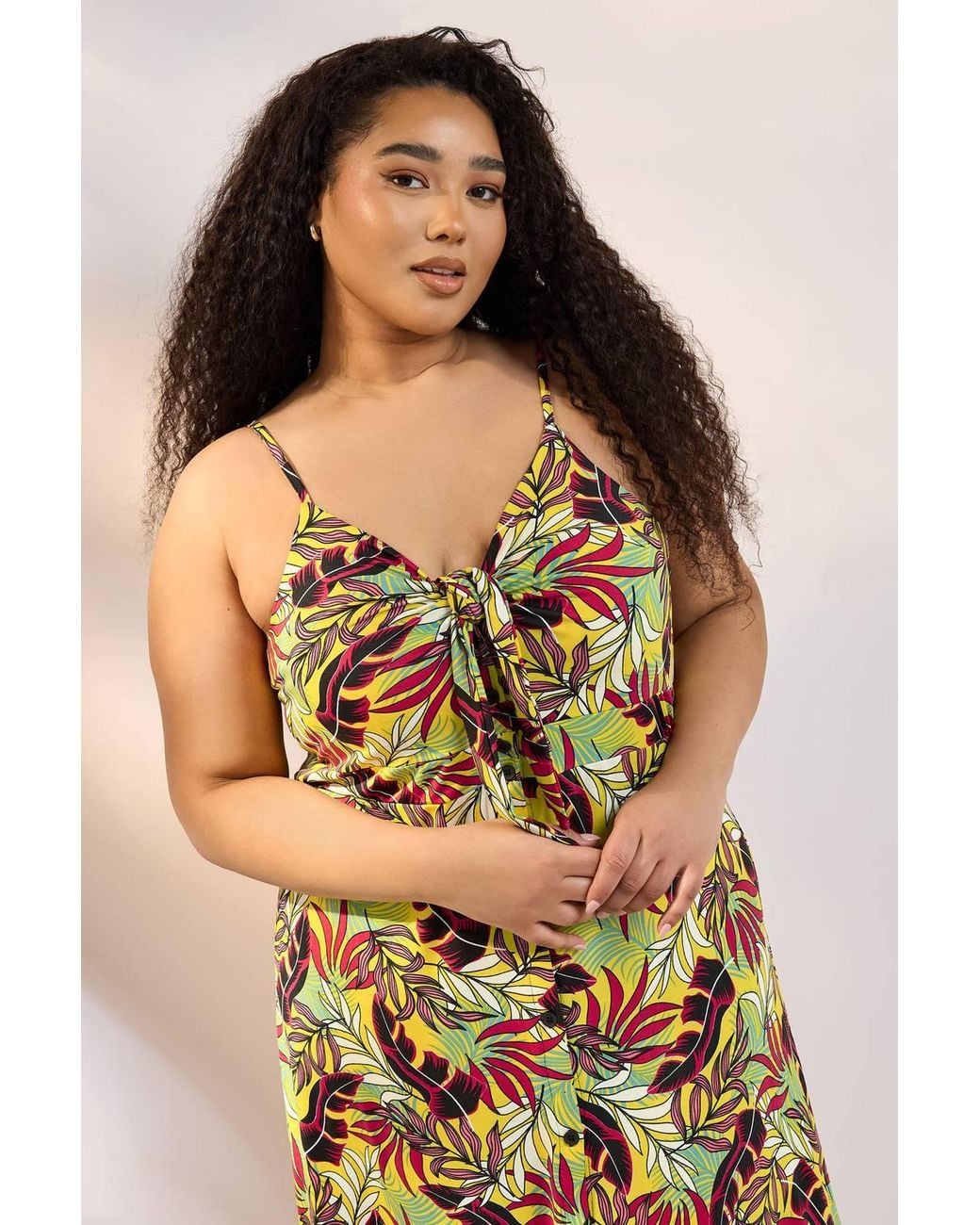 Yours Metallic Tropical Leaf Print Maxi Dress