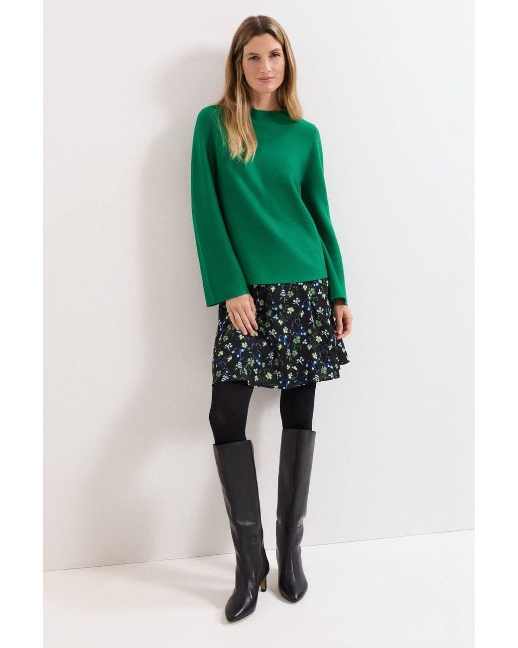 Phase Eight Green Julia Peplum Compact Knit