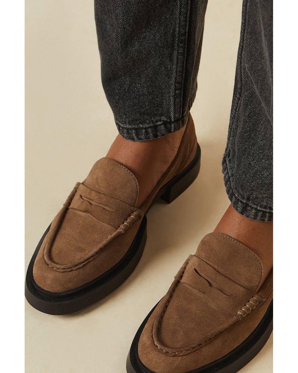 Dorothy Perkins Black Faith: Barrie Suede Chunky Penny Loafers