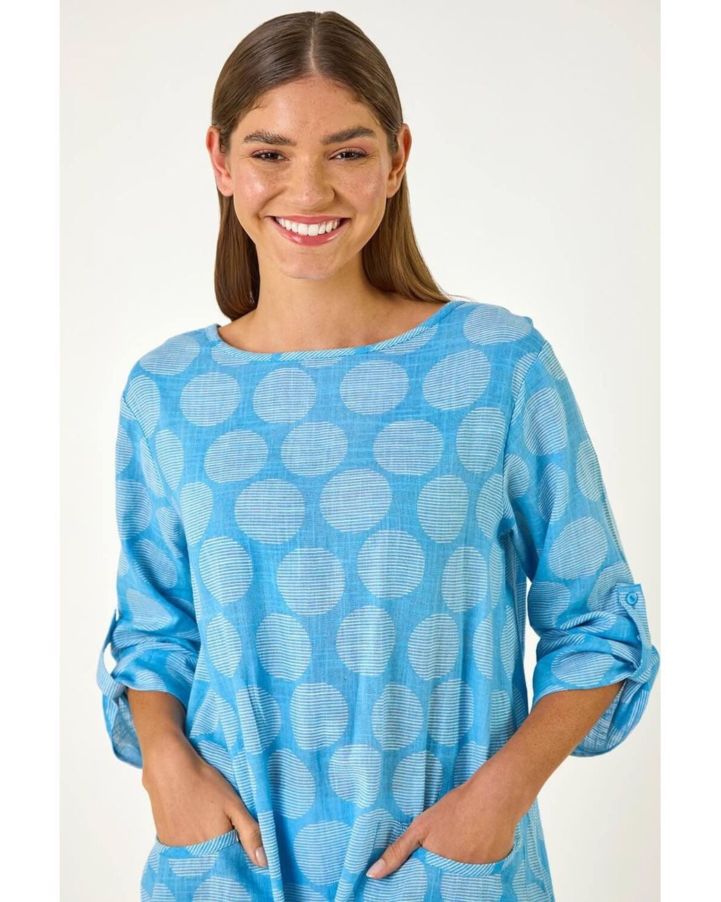 Roman Blue Spot Print Longline Tunic Top