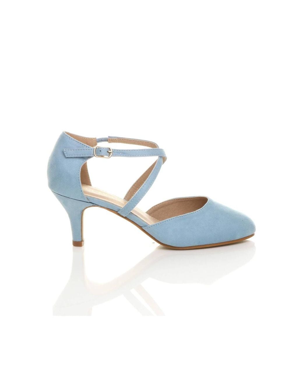 AJVANI Blue Mid Heel Crossed Straps Court Shoes