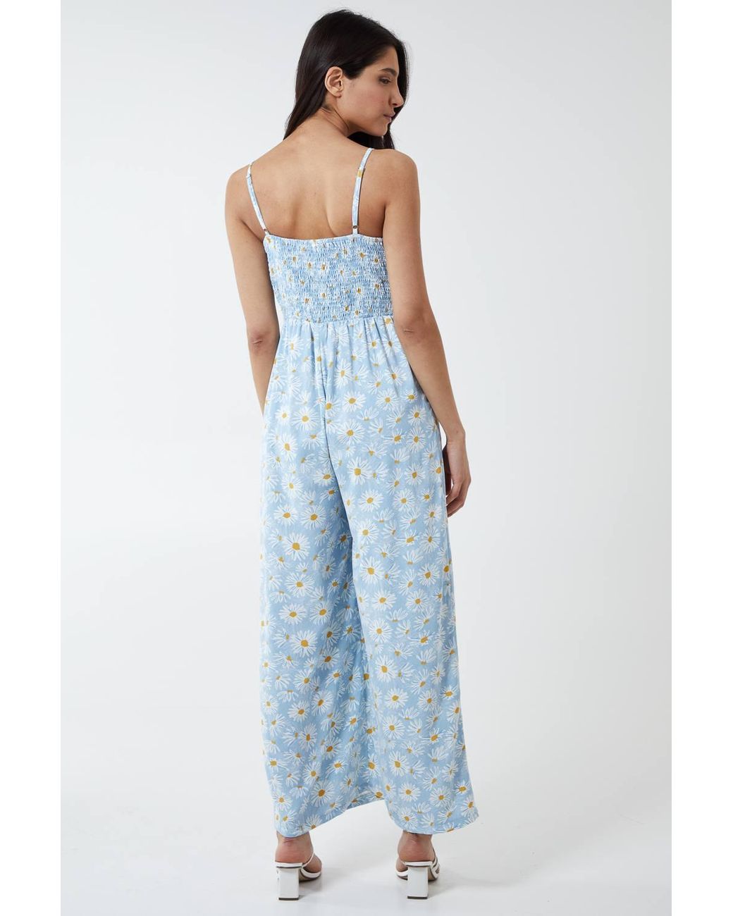 Blue Vanilla Blue Daisy Print Tie Front Jumpsuit