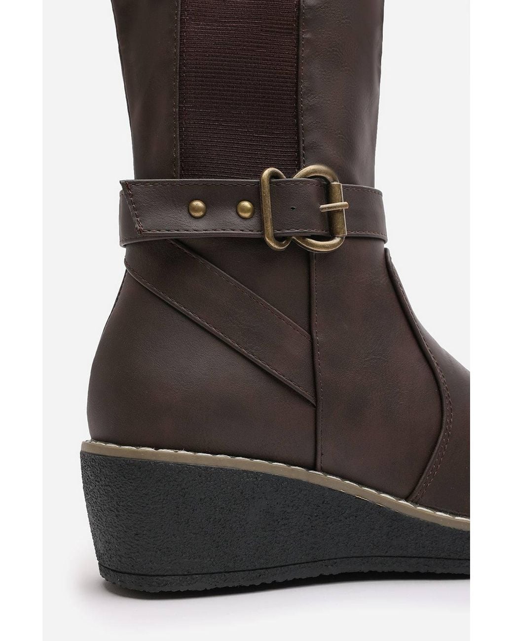 Where's That From Black 'Regina' Wide Fit Faux Leather Knee High Wedge Boots