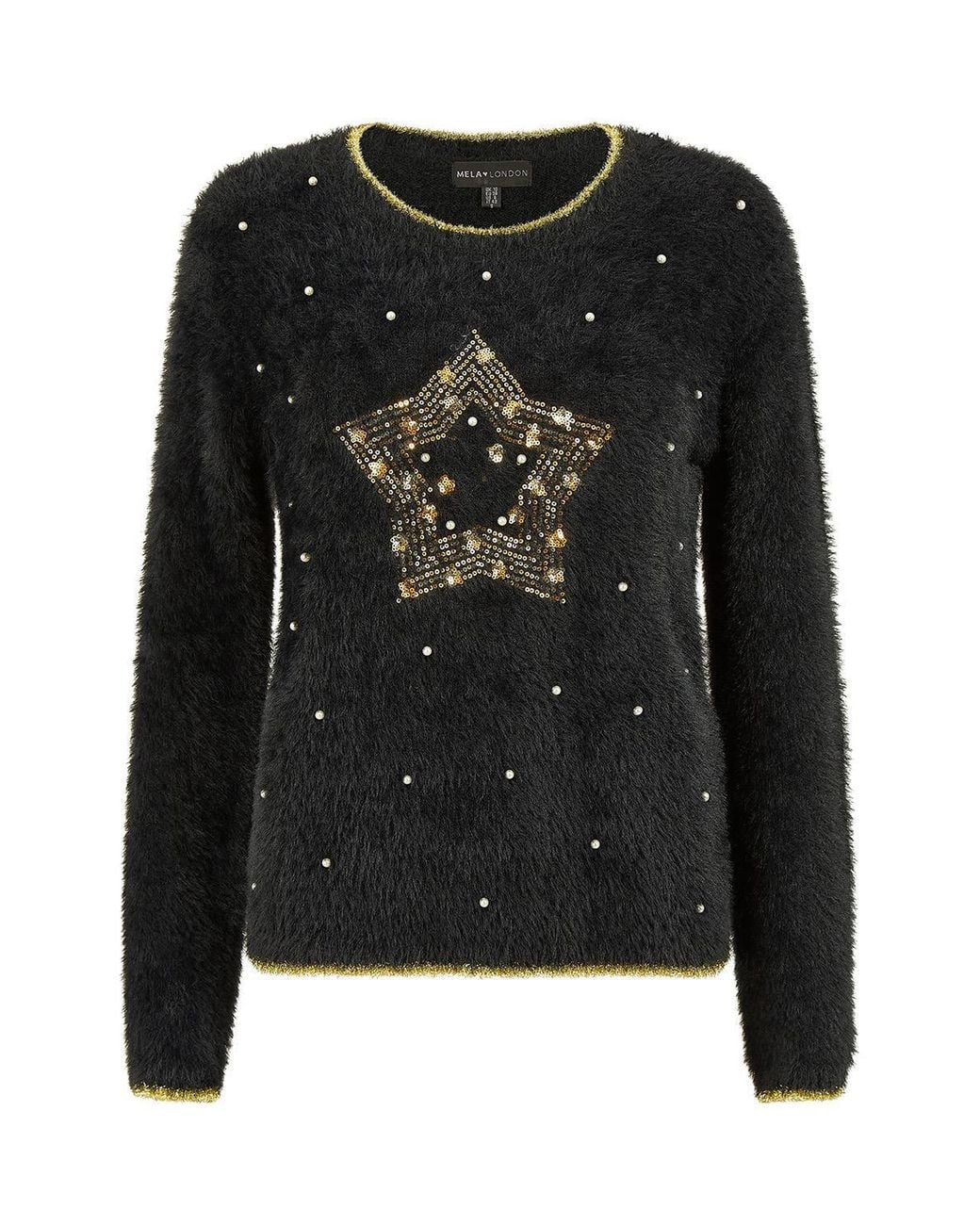 Yumi' Black Fluffy Star Christmas Jumper