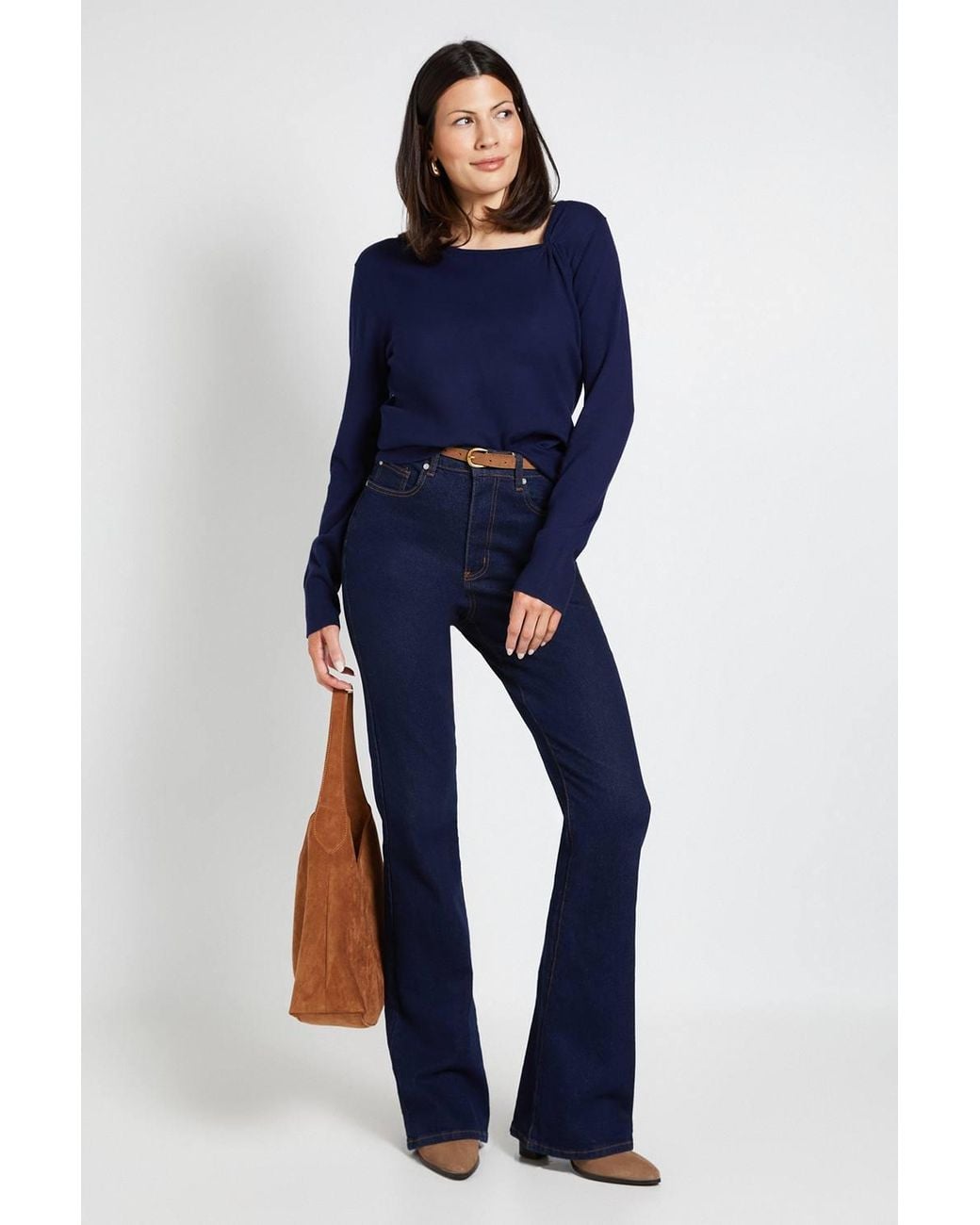 Wallis Blue Asymetric Gathered Knitted Jumper
