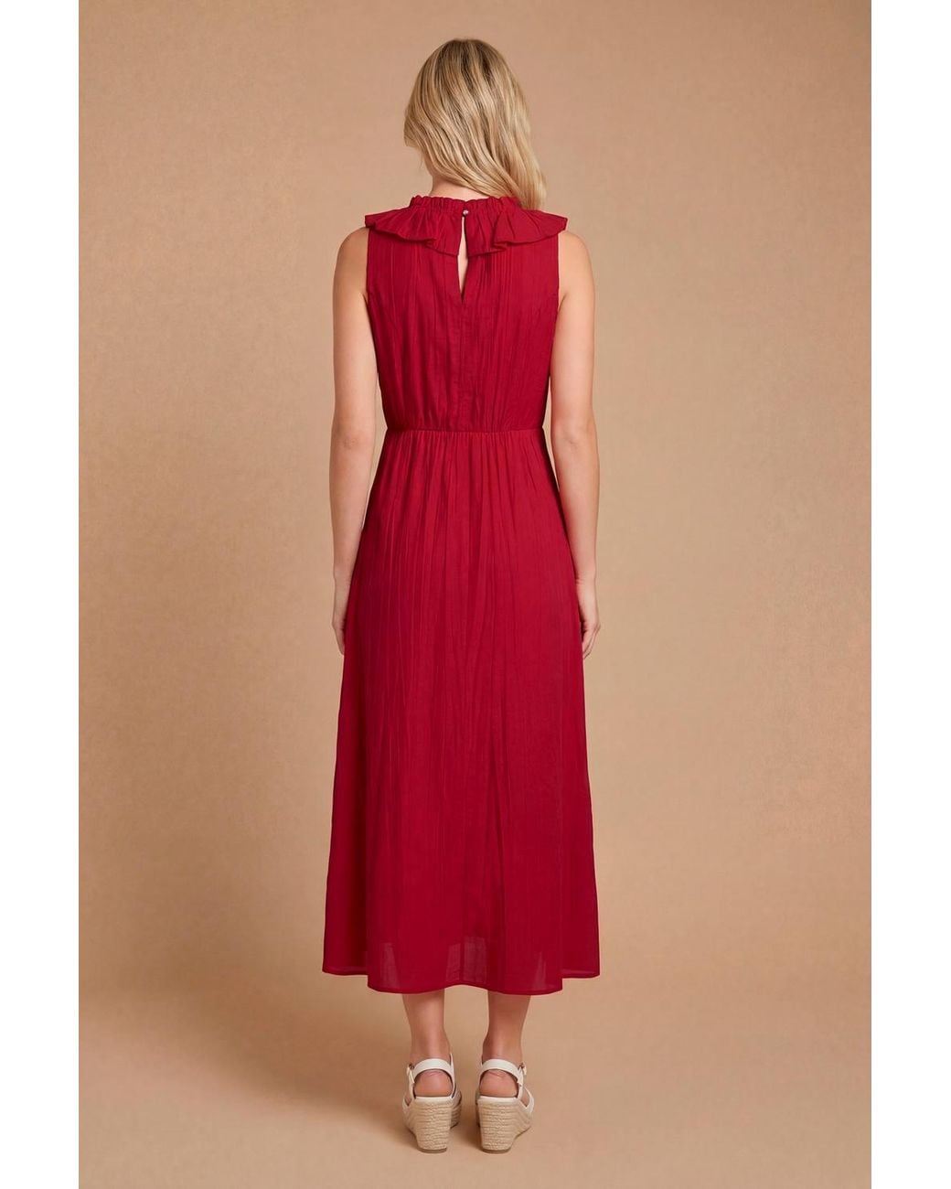 Dorothy Perkins Red Pin Tuck Ruffle Sleeveless Midi Dress