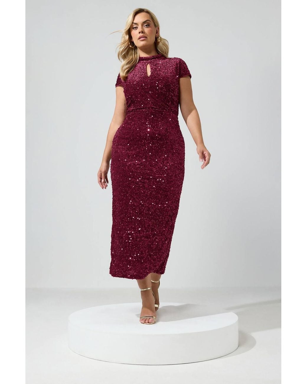 Yours Red Velvet Sequin Keyhole Maxi Dress