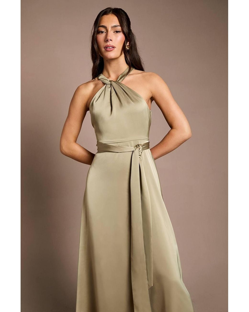 Coast Natural Honoured Twist Halterneck Satin Maxi Bridesmaid Dress