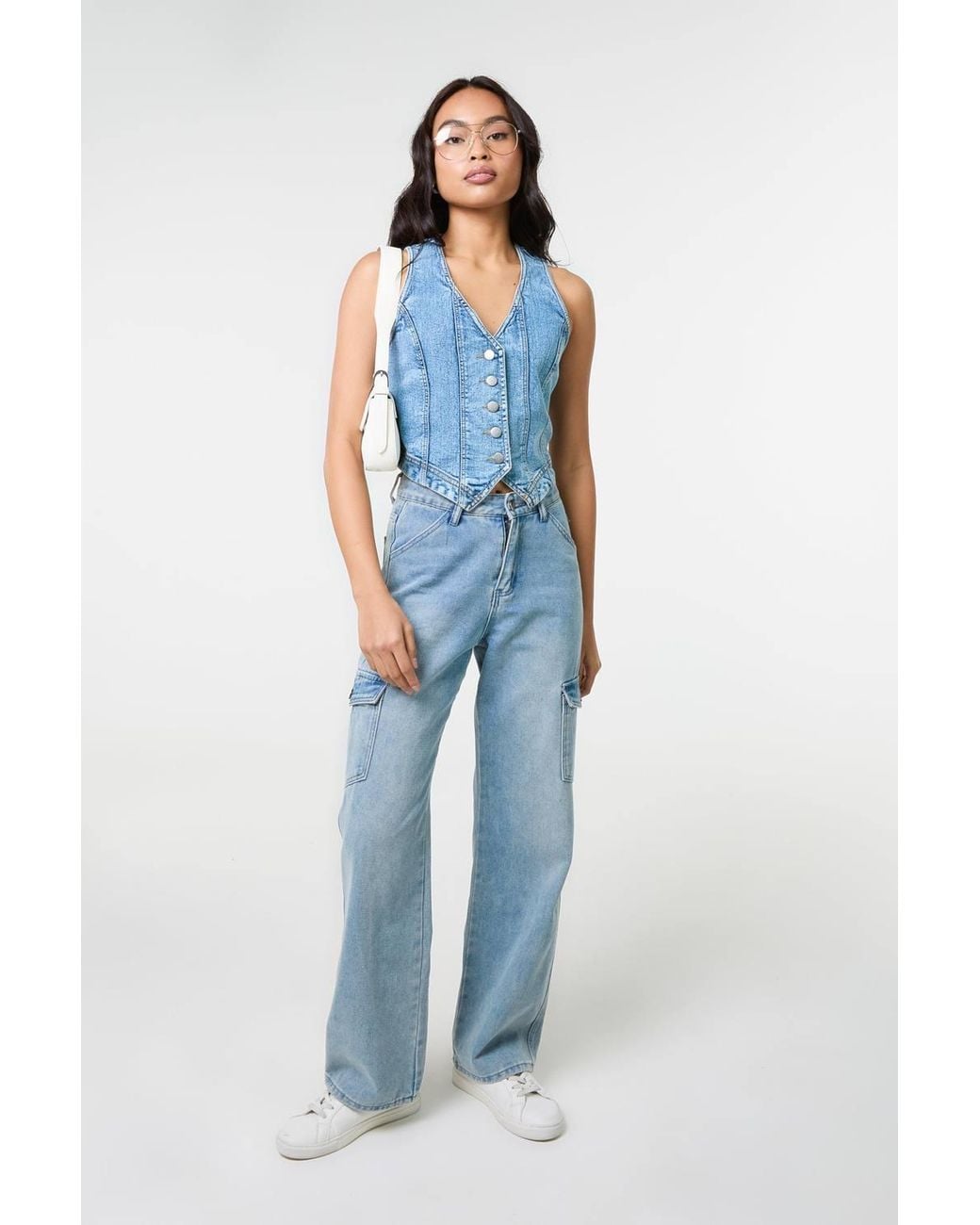 Pink Vanilla Blue Denim Fitted Waistcoat