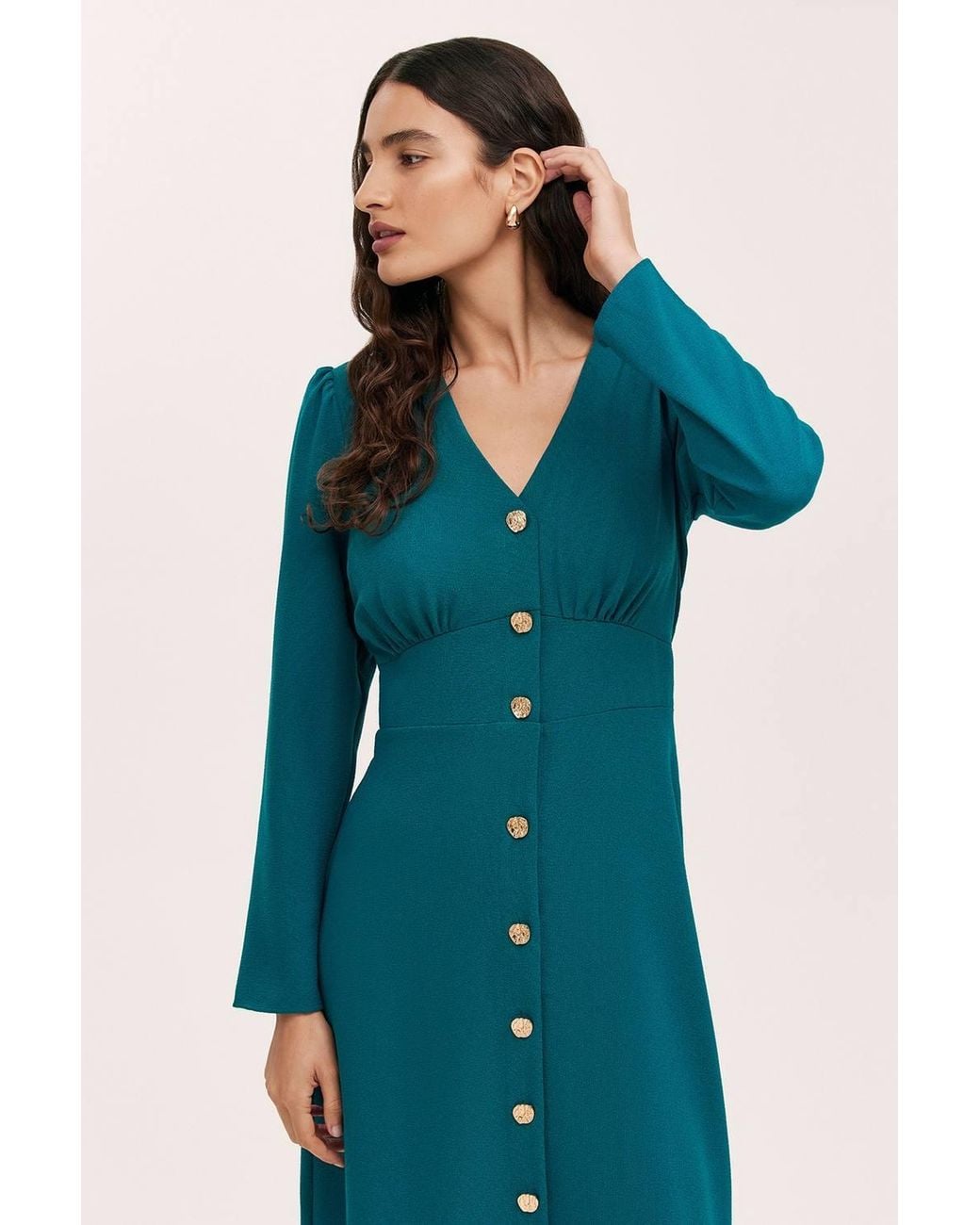 Finery London Blue Caprice Long Sleeve Crepe Midi Dress