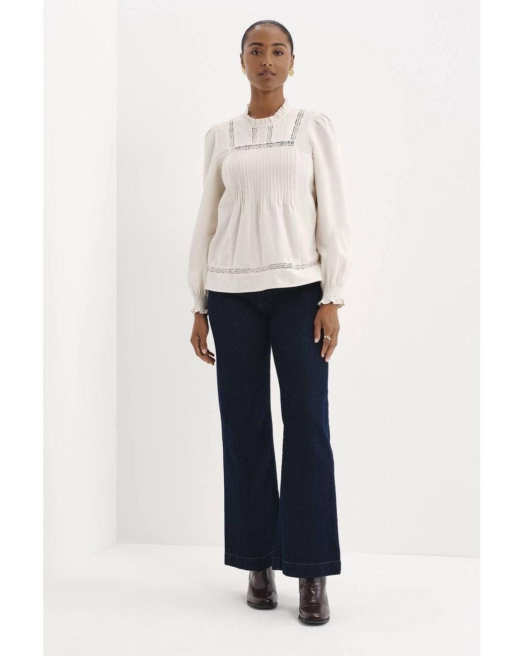 Finery London Natural Alicia Corduroy Long Sleeve Top