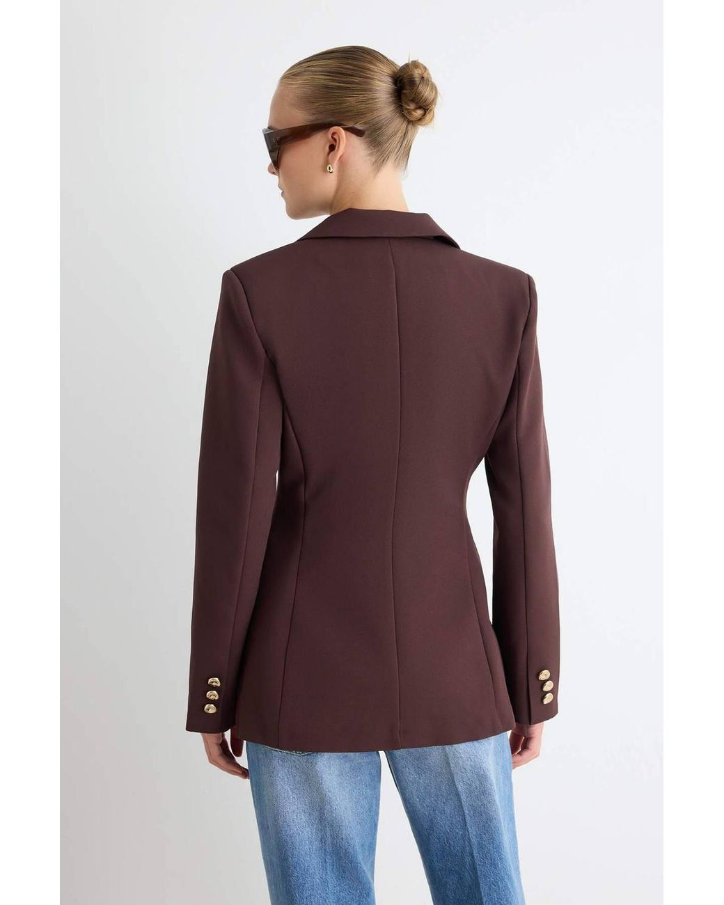 WOVCOR Brown Button Fitted Blazer Jacket