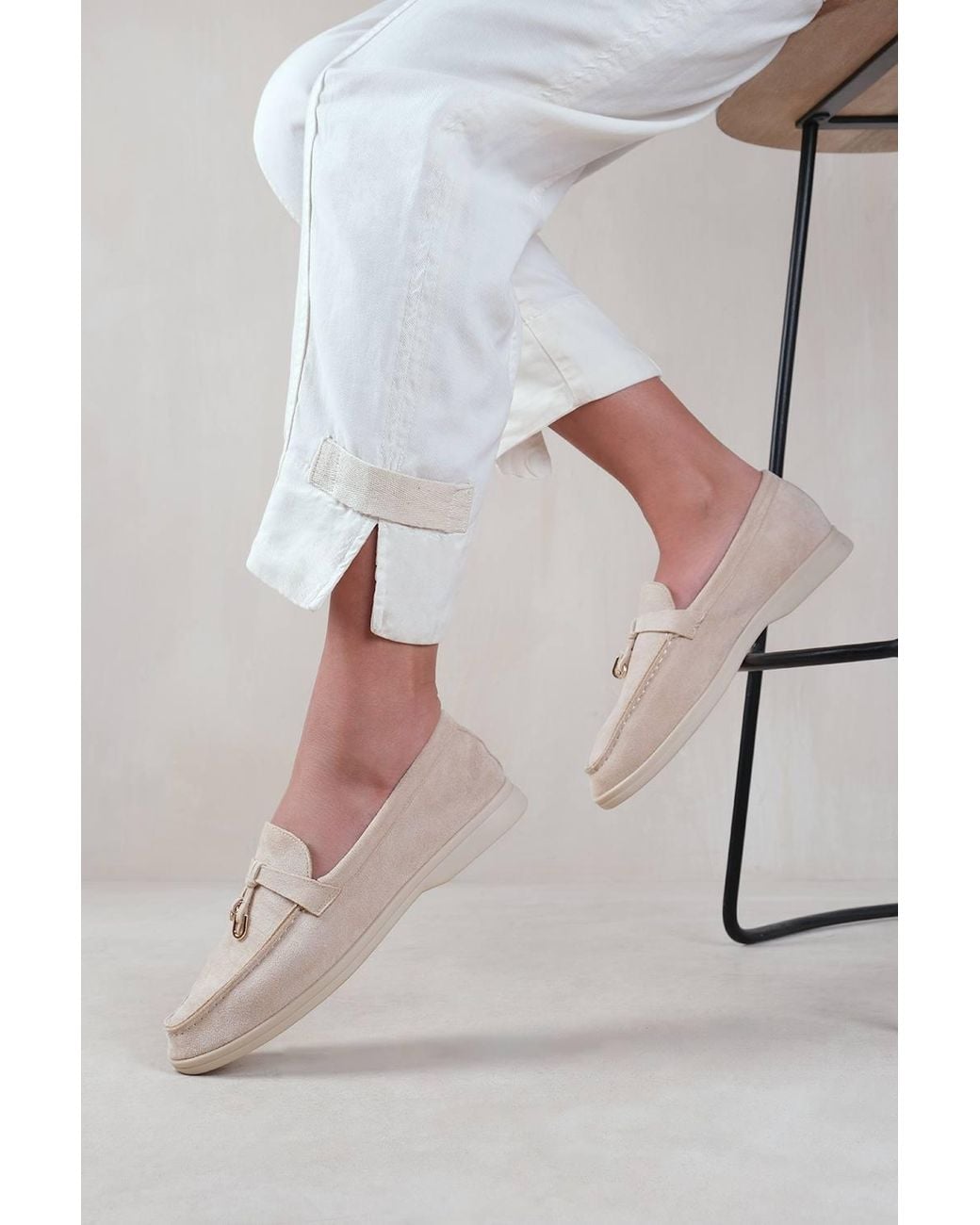 Where's That From Natural 'Charming' Slip On Suede Loafers Metal Trim Tassel