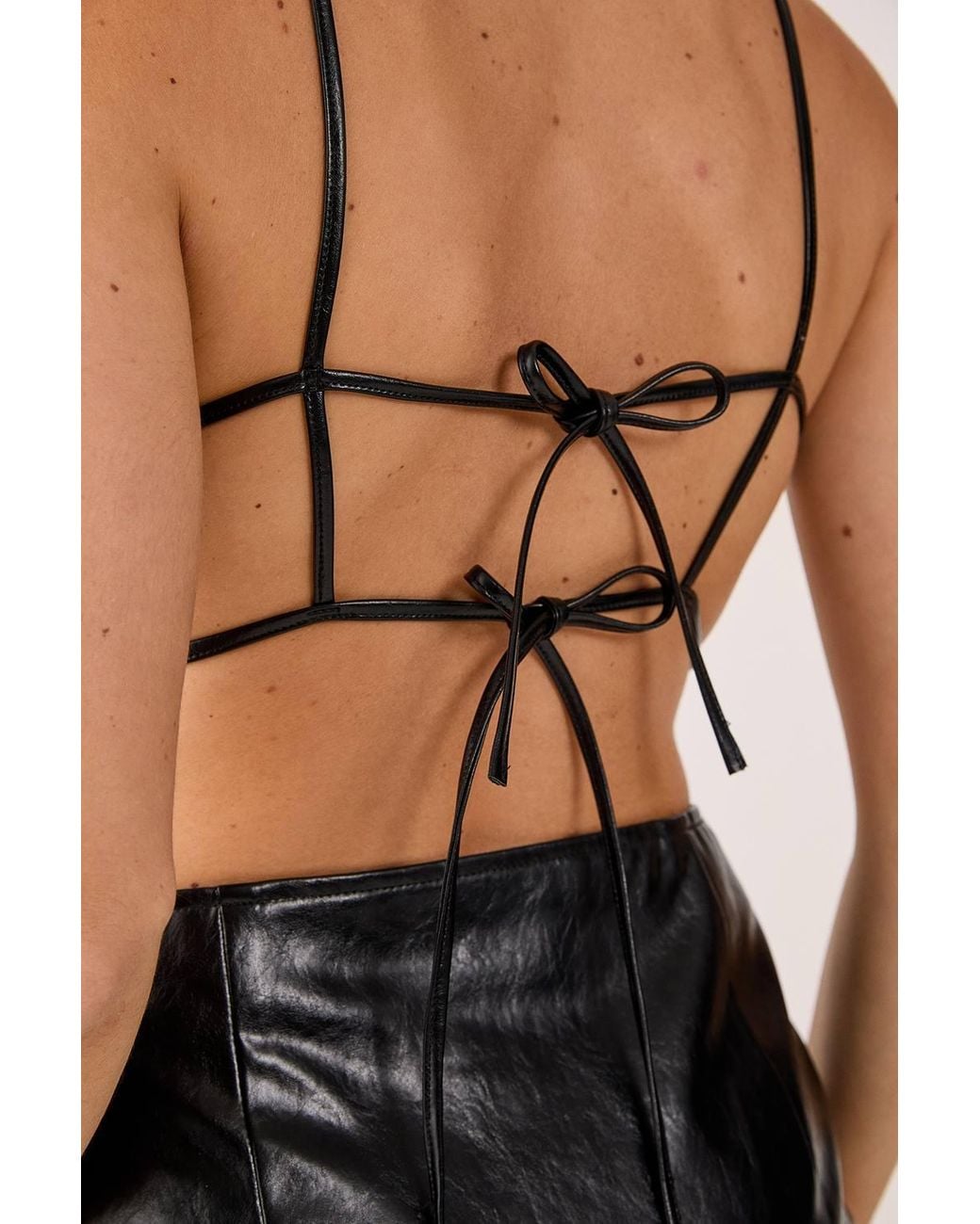 Nasty Gal Black Vinyl Faux Leather Strappy Crop Top