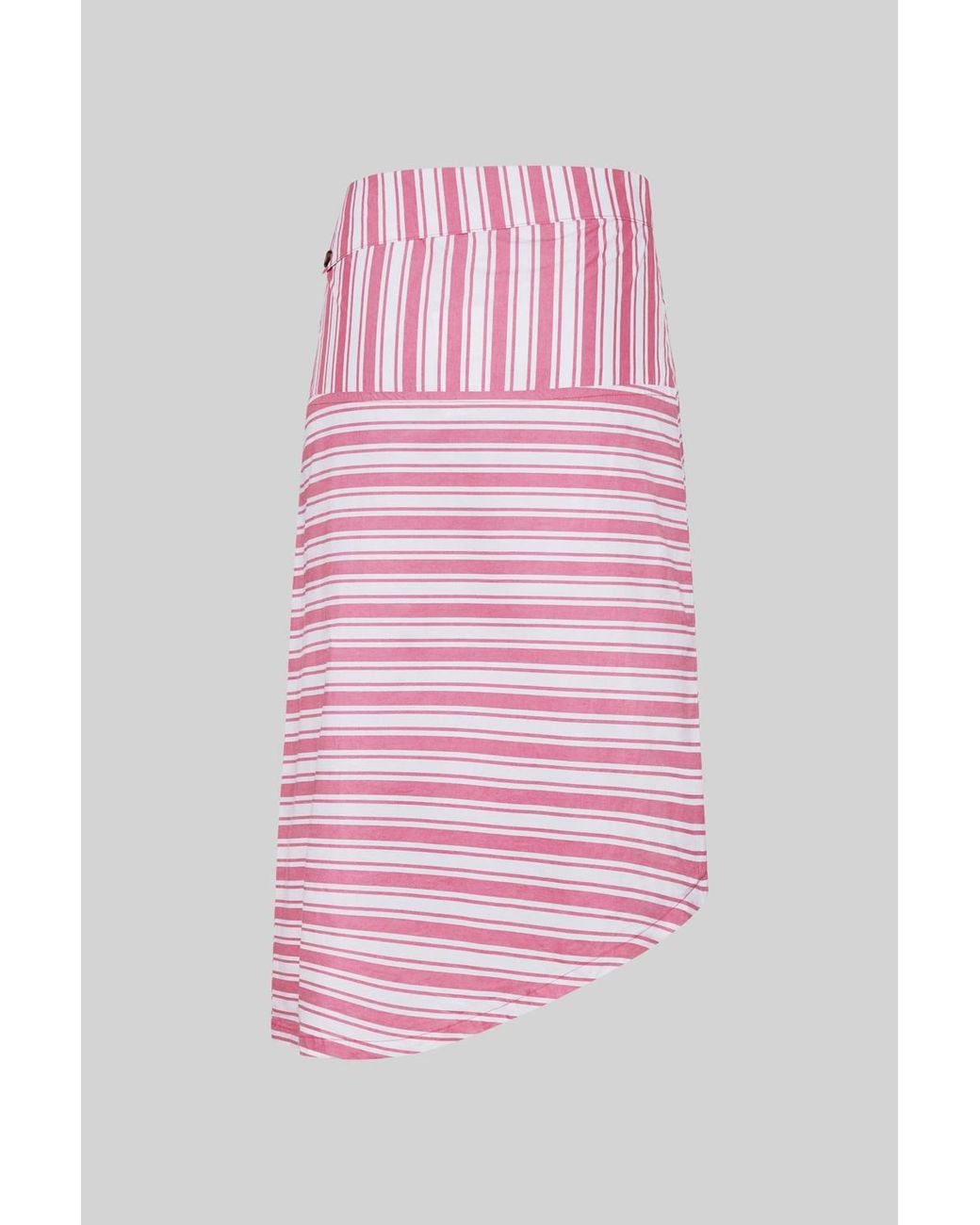 Enorsia Pink Asymmetric Hem Striped Midi Skirt