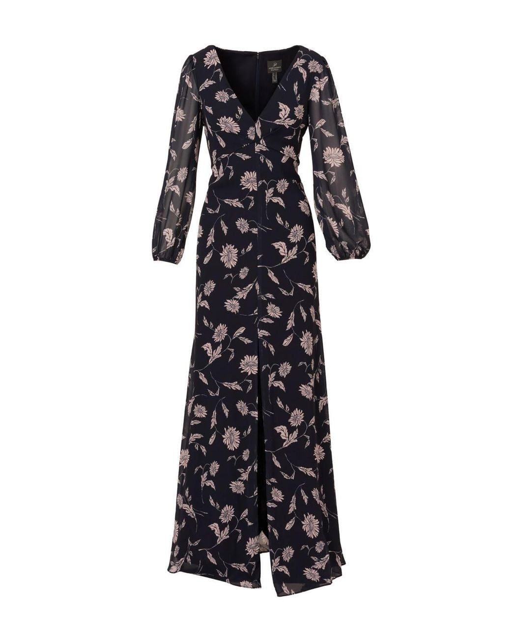 Adrianna Papell Black Print Chiffon Long Dress