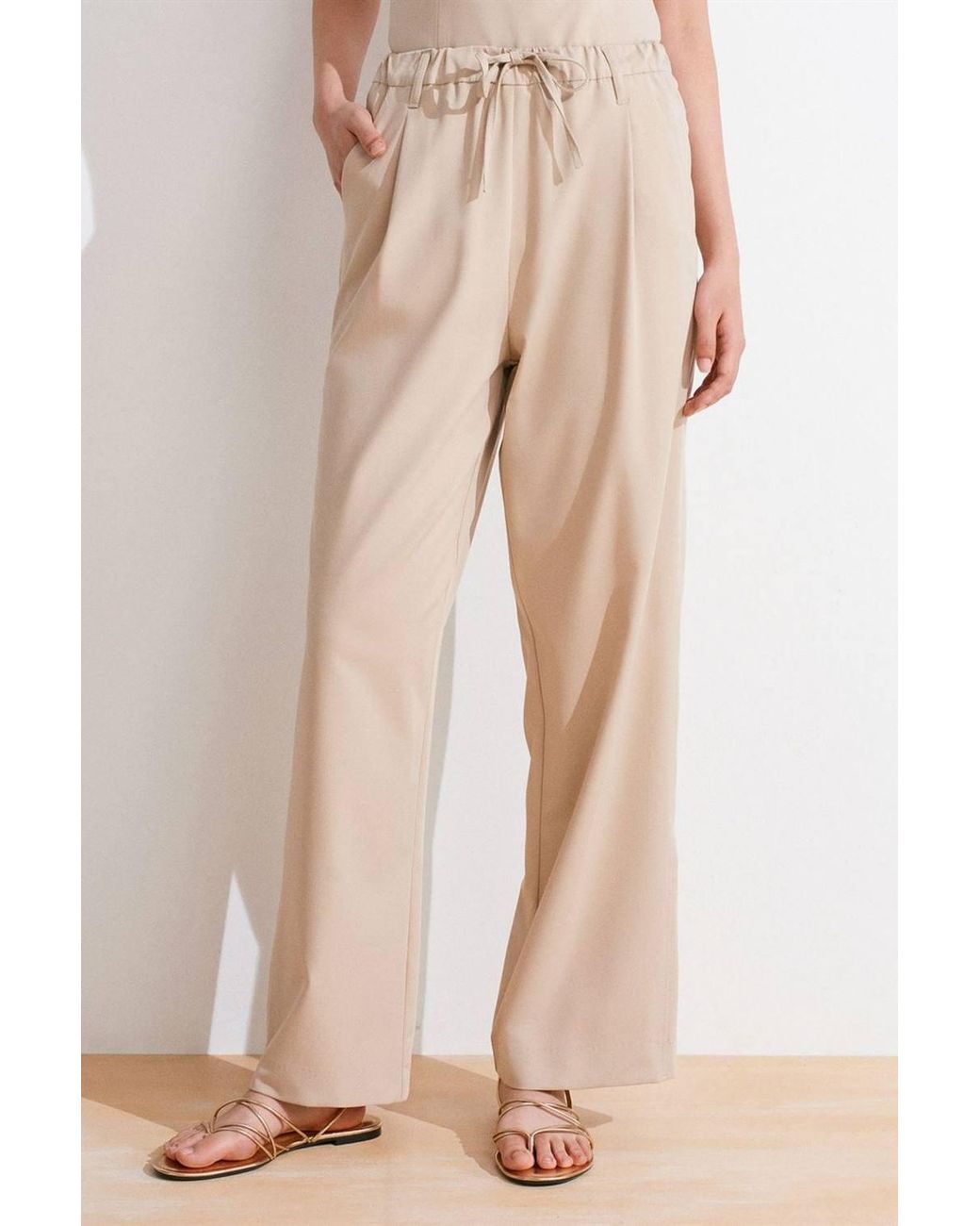 Dilvin Natural Wide-Leg Crepe Trousers