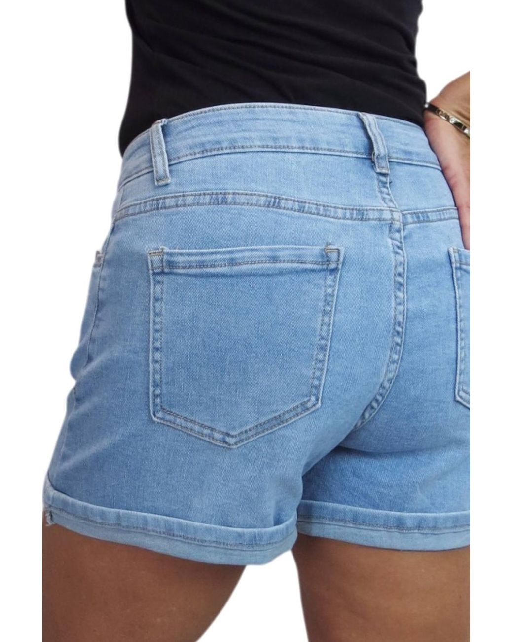 Paulo Due Blue Stretch Denim High Waist Shorts