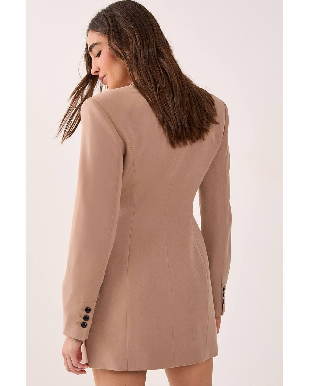 Nasty Gal Brown Tailored Belted Shoulder Pad Blazer Dress