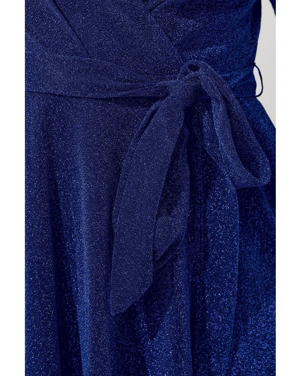 Yours Blue Metallic Wrap Dress