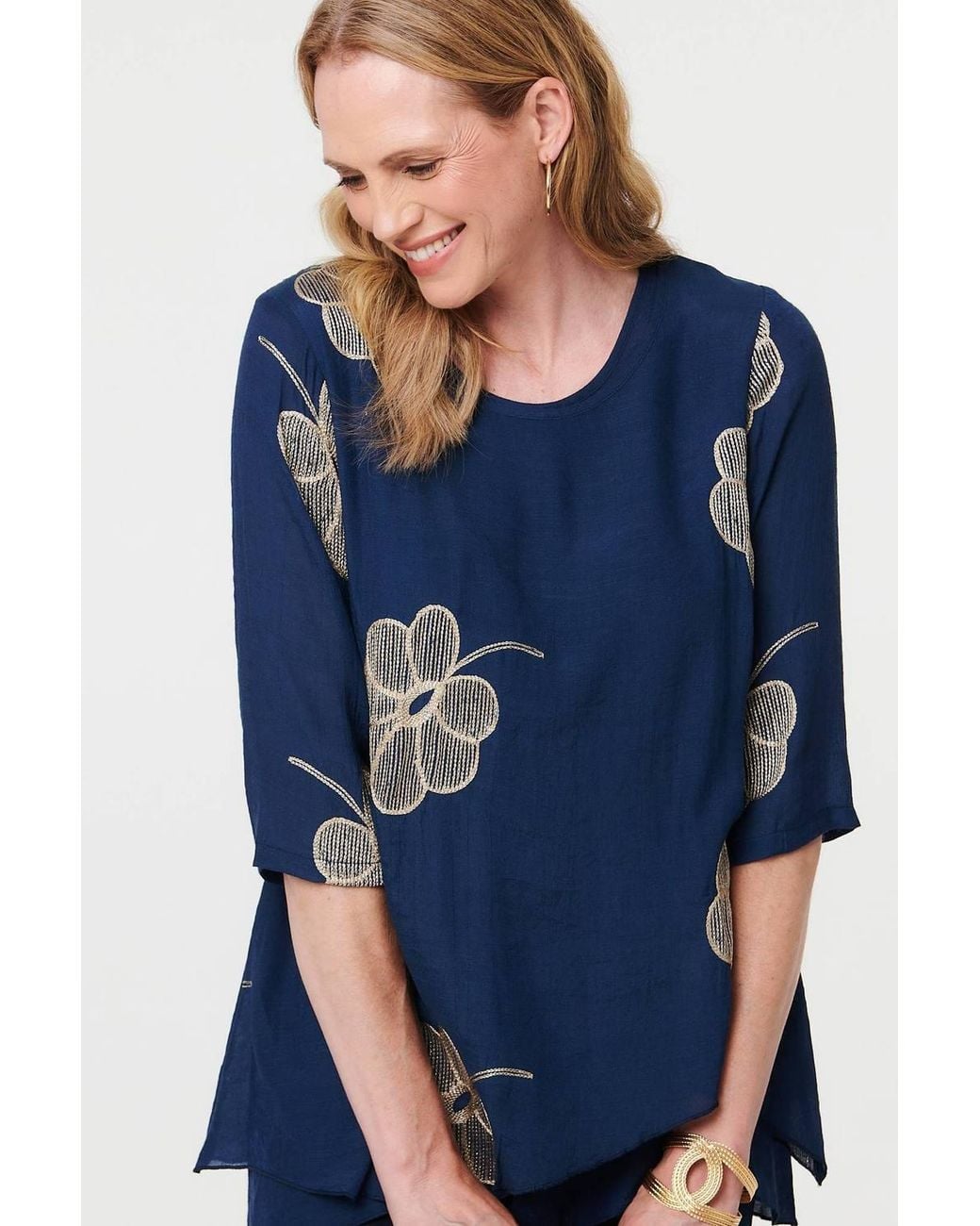 Izabel London Blue Embroidered Texture Layered Blouse