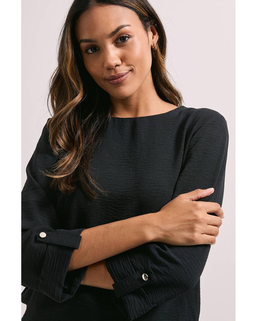 Dorothy Perkins Black 3/4 Roll Sleeve Blouse