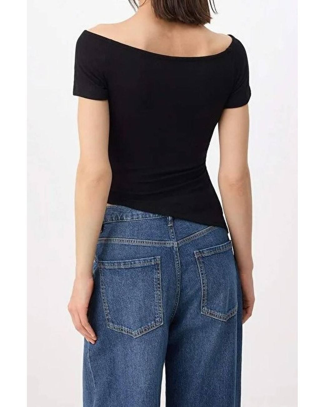 WOVCOR Blue Shoulder Short Sleeve Fitted Bodycon Top