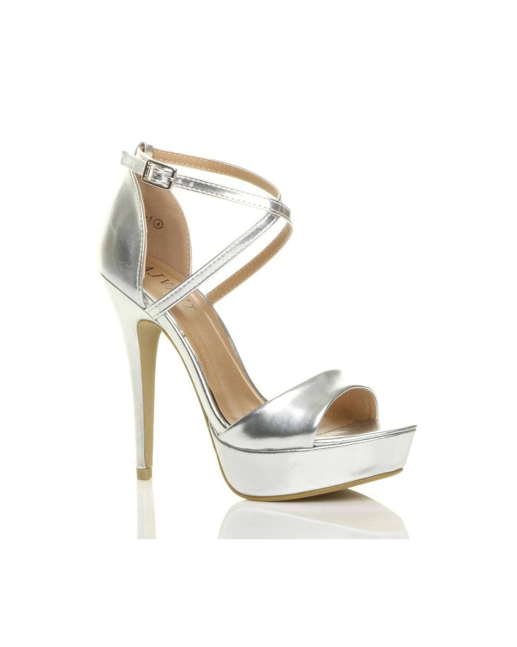 AJVANI Metallic High Heel Crossed Straps Platform Sandals