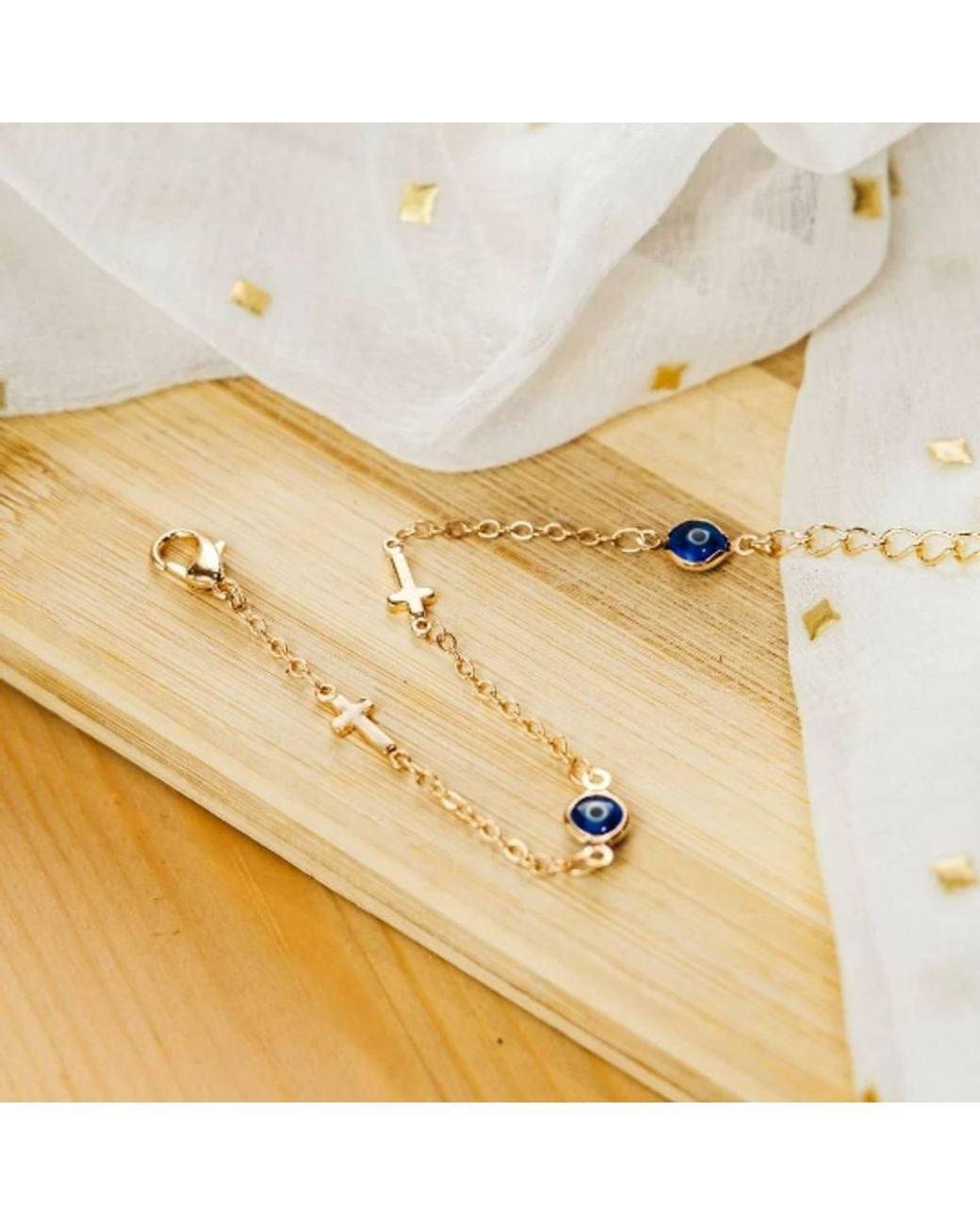 The Colourful Aura Brown Adjustable Golden Evil Eye Cross Christian Luck Eye Protection Turkish Anklet